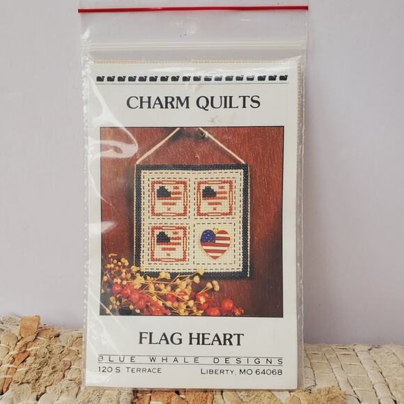 CHARM QUILTS Counted Cross Kit BLUE WHALE DESIGNS MO Flag Heart 1990 NIP - Picture 1 of 6